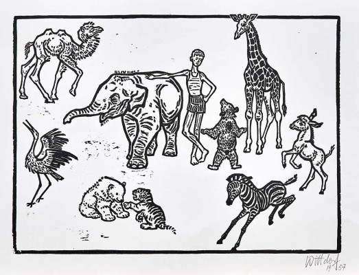 Jürgen Wittdorf, Junge im Zoo, 1957<br />Holzschnitt, 33 x 46 cm   <br /><strong>Startpreis  60 € </strong><br /><span style="color:#FF0000;"><strong> verkauft</strong></span>