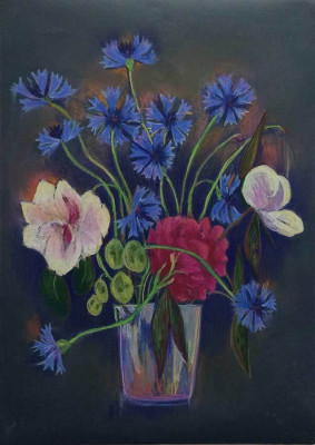 Ayse Domeniconi, Blumen in der Nacht, 2021<br />Pastell, 70 x 50 cm<br /><strong>Startpreis 600 €</strong>, Rahmen optional 40 €