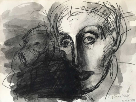 Ellen Fuhr, Virginia Woolf, 2002<br />Kohle und Graphit auf Papier, 24 x 32 cm<br /><strong>Startpreis  150 € </strong>, Rahmen optional 10 €<br /><span style="color:#FF0000;"><strong> verkauft</strong></span>