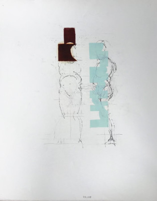 Alexander Sgonina, o.T. (türkis) <br /> Zeichenkohle / Ölfarbe, 60 x 49 cm <br /><strong>Startpreis 150 € </strong>, Rahmen optional 50 €