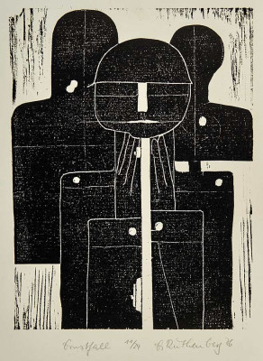 R.G. Ruthenberg, Ernstfall, 1976 <br />Holzschnitt, 21 x 15 cm <br /><strong>Startpreis 75 € </strong>