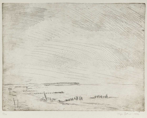 Jürgen Gerhard, Landschaft, 1977 <br />Radierung, 24,5 x 32,5 cm, 2/30<br /><strong>Startpreis 75 € </strong>