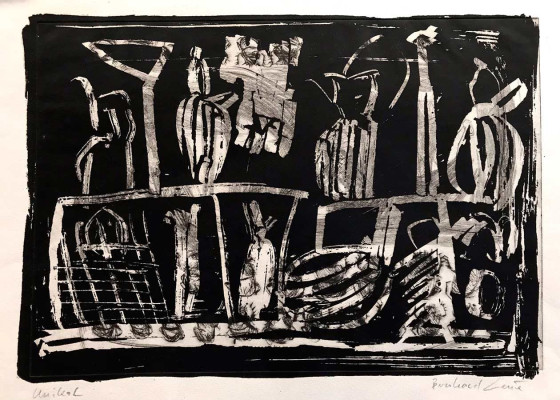 Bernhard Leue, Still Leben, 1997 <br /> Radierung/Siebdruck 21 x 30 cm Unikat <br /><strong>Startpreis 250 € </strong> , Rahmen optional 20
