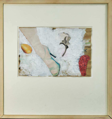 Sabine Peuckert, 1996<br />Mischtechnik, Collage, 21 x 29 cm<br /><strong>Startpreis 220 €</strong>, incl. Rahmen