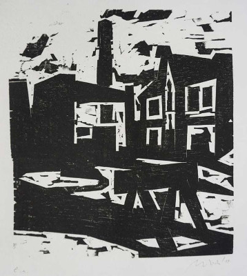 Christian Ulrich, o.T. (Häuser), 2012 <br /> Holzschnitt, 31 x 27,5 cm e.a. <br /><strong>Startpreis 90 € </strong>, Rahmen optional 45 €