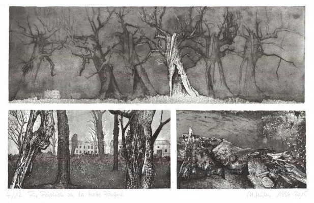 Helmut Müller, Für Friedrich de la Motte Fouqué, 1996-2015 <br /> Radierung/Aquatinta 31 x 50 cm 4/12 <br /><strong>Startpreis 300 € </strong>