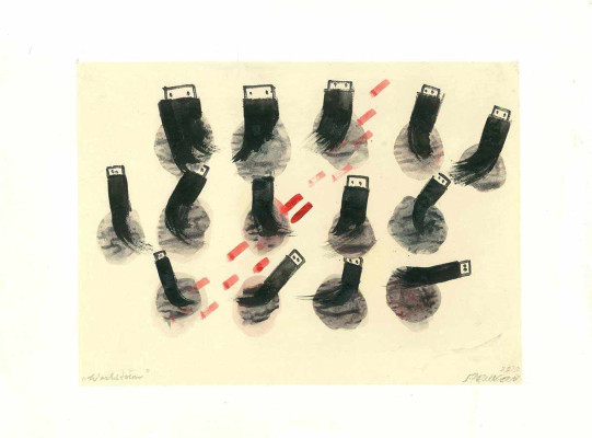 Sabine Peuckert, Pflanzgarten, 2020<br /> Zeichnung, Tusche, 30 x 40 cm<br /><strong>Startpreis 350 € </strong>, inclusive Rahmen
