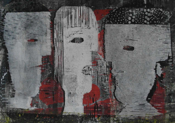Elli Graetz, aus der Serie Köpfe, 2005 <br /> Holzschnitt, 36 x 48,5 cm, Unikat <br /><strong>Startpreis 300 € </strong>, Rahmen optional 50€