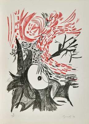 René Graetz, Sturm am Meer (beim Hören von Brahms), 1974  <br /> Farblithografie, 41 x 31 cm, 7/30  <br /><strong>Startpreis  240 € </strong>, signiert