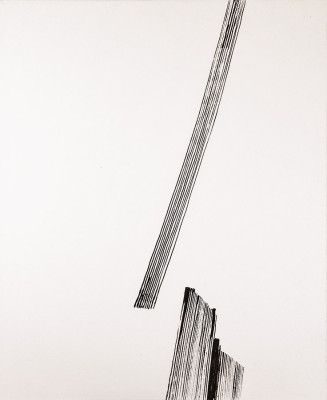 Liz Mields-Kratochwil, Linien - Stadt 3, 2023 <br /> Tusche auf Karton, 49 x 40 cm <br /> Startpreis 180 €