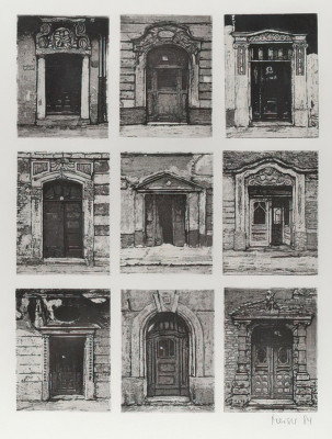 Monika Meiser, Hauseingänge, 1984 <br /> Aquatintaradierung, 29,3 x 22 cm <br /> <strong> Startpreis 250 € </strong>