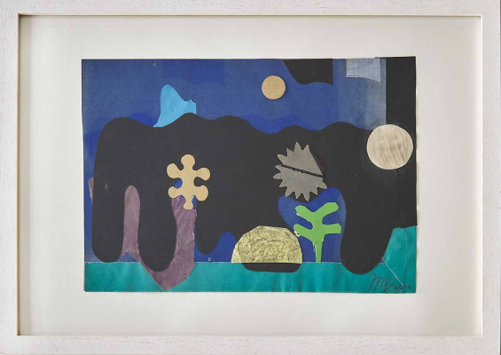 Marlene Gaßmann, Nächtlicher Garten, 2016 <br /> Collage, 24,5 x 32,2 cm <br /> <strong> Startpreis 220 € </strong>