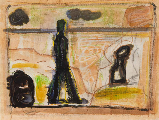 Karin Sakrowski, Die Wanderung im Eigenen, 2004 <br /> Mischtechnik auf Bütten, 30 x 39 cm<br /> <strong> Startpreis 420 € </strong>