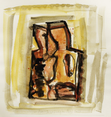 Karin Sakrowski, Paarbeziehung, 2023<br />Farbzeichnung, 31,4 x 30,4 cm <br /><strong>Startpreis 245 € </strong>