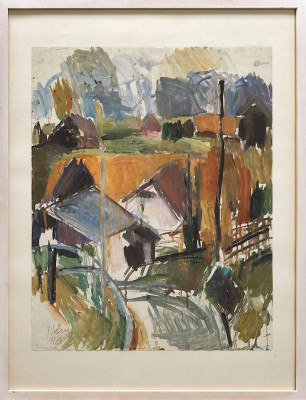 Paul Thorsten Hahn, Landschaft bei Grumbach, 1988 <br /> Tempera auf Papier, 63 x 49 cm, Rahmen optional 60 € <br /> <strong> Startpreis 700 € </strong>
