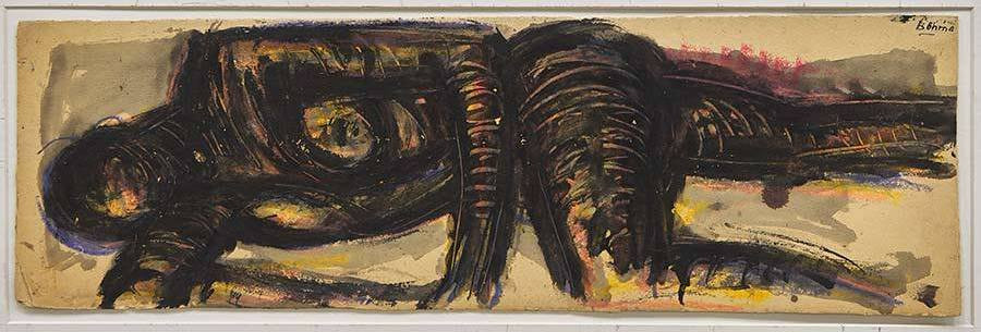 Lothar Böhme, Liegender Akt, 2001 <br /> Öl auf Karton, 19 x 62 cm <br /> <strong> Startpreis 700 € </strong>