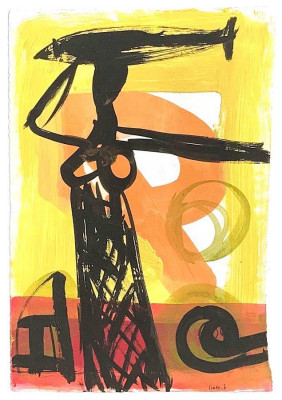 Linde Bischof, Dame mit Fisch, 20200<br /> Tempera auf Lithografie, 42 x 30 cm, Rahmen optional 30 €<br /> <strong>Startpreis 480 € </strong><br />