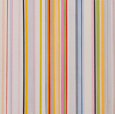 Inga Rensch, o.T. (Streifenbild), 2002 <br /> Acrylfarbe auf Holz, 30 x 30 cm <br /> <strong> Startpreis 290 € </strong>