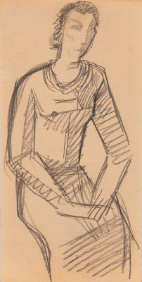 Hans Orlowski, Sitzende Frau, ca. 1937 <br /> Zeichnung, 19 x 9,5 cm<br /> <strong> Startpreis 140 € </strong>><br /><span style="color:#FF0000;"><strong> verkauft</strong></span>