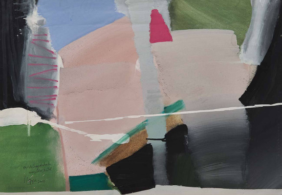 Peter Hoppe, Oktober Landschaft, morgens kühl, <br /> Acryl auf Papier, 80 x 56 cm<br /> <strong> Startpreis 600 € </strong>