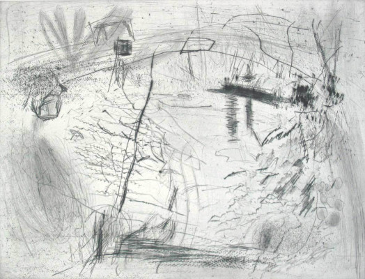 Günter Blendinger, kleiner Teich, 1996 <br /> Grafik, 50 x 64,5 cm, Rahmen optional 60 € <br /> <strong>Startpreis 350 € </strong><br />