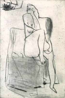 Günter Blendinger, Mädchen mir Oberlicht, 1992 <br /> Grafik, 49,5 x 23,5 cm, Rahmen optional 40 € <br /> <strong>Startpreis 200 € </strong><br /><span style="color:#FF0000;"><strong> verkauft</strong></span>