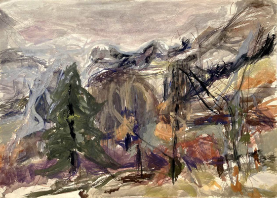 Volker Henze, Unterm Fuchsturm, 1986 <br /> Bleistift, Goache, 29,5 x 41,5 cm, Rahmen optional 35 € <br /> <strong>Startpreis 420 € </strong><br />