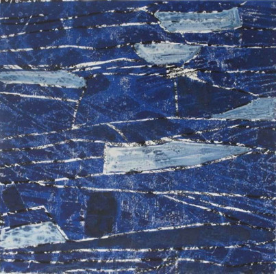 Elli Graetz, Wasser, 2017/20 <br /> Sieb,- Holzdruck, Unikat, 30 x 30 cm, Rahmen optional 25 € <br /> <strong>Startpreis 180 € </strong><br />