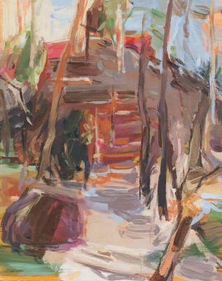 Denise Richardt, Weg hinauf, 2021 <br /> Eitempera auf Leinwand, 50 x 40 cm, Rahmen optional 70 € <br /> <strong> Startpreis 1500 € </strong>