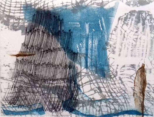 Karin Tiefensee, Verwundeter Berg, 2023 <br /> 4-Farben-Tiefdruck, 16 x 21 cm, Rahmen optional 25 € <br /> <strong> Startpreis 250 € </strong>