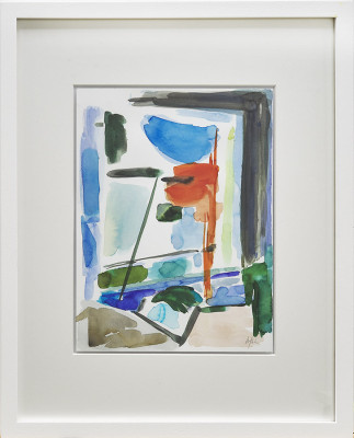 Ulrike Hahn, Wintermond am Fenster, 2022 <br /> Aquarell, 32 x 24 cm, Rahmen 35 € <br /> <strong> Startpreis 320 € </strong><br /><span style="color:#FF0000;"><strong> verkauft</strong></span>