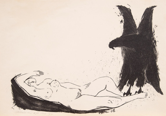 Theo Balden, Schlafende mit Vogel, 1968 <br /> Lithographie, 42 x 60 cm<br /> <strong> Startpreis 300 € </strong><br /><span style="color:#FF0000;"><strong> verkauft</strong></span>