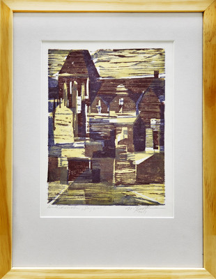 Uwe Beckmann, Sagard (Rügen), 2011 <br /> Fatbholzschnitt, Sonderdruck, 43 x 33 cm, Rahmen optional 15 € <br /> <strong> Startpreis 200 € </strong>