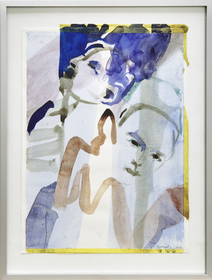 Cornelia Gutsche, Schausteller, 2022 <br /> Aquarell, 33 x 25 cm, Rahmen optional 70 € <br /> <strong> Startpreis 350 € </strong>