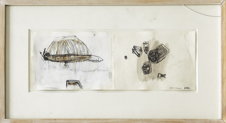 Kerstin Seltmann, o. T., 2002 <br /> Mischtechnik, 13,5 x 39 cm, Rahmen beschädigt incl. <br /> <strong>Startpreis 115 € </strong><br />