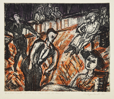 Michael Augustinski, Cavaliere Cipolla bittet zum Tanz (nach Th. Mann), 1981 <br /> Farbradierung, 24,5 x 30 cm<br /> <strong> Startpreis 145 € </strong>