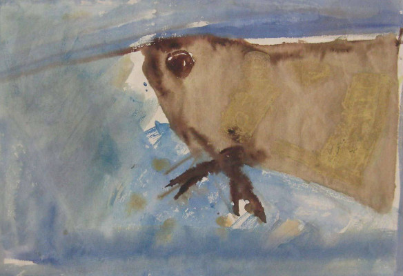 Heinrich Bethke, Insekt 1 .mit Gold, 1987 <br /> Aquarell, 30 x 40 cm<br /> <strong> Startpreis 350 € </strong>