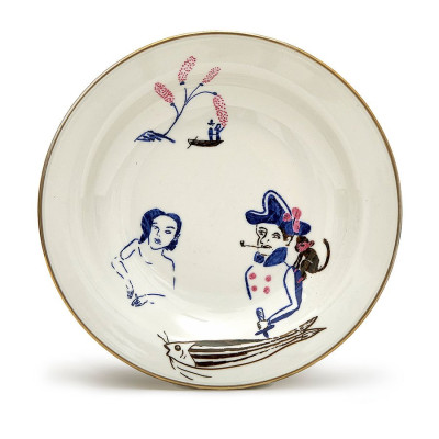 Kitty Kahane, ZAMA 3, <br />Wandteller/Teller, Keramik, handbemaltes Unikat<br /> <strong> Startpreis 125 € </strong>