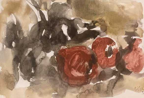 Manfred Böttcher, Stillleben mit Zwiebeln, signiert, 1992 <br /> Aquarell, 29 x 41 cm <br /> <strong>Startpreis 300 € </strong><br />