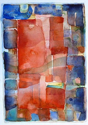 Rahel Mucke, Roter Schrein, 2017 <br /> Aquarell, 30,5 x 22 cm, Rahmen optional 30 € <br /> <strong> Startpreis 250 € </strong>