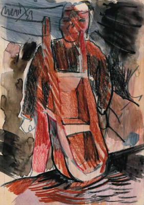 Christian Ulrich, Trage, 2023 <br /> Mischtechnik auf Papier 21,0 x 15 cm <br /> <strong>Startpreis 150 € </strong>