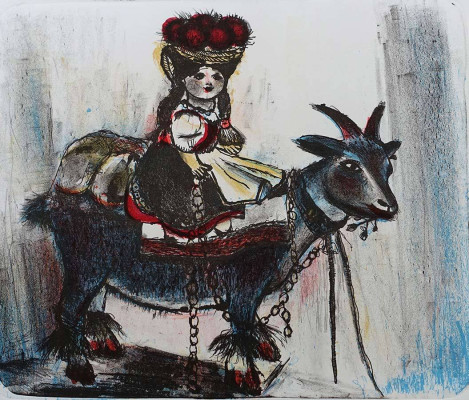 NÄNZI, Die Reise (nicht bezeichnet), 2012<br />Farblithographie, 27 x 32 cm, Rahmen optional 40 €<br /> <strong> Startpreis 200 € </strong><br /><span style="color:#FF0000;"><strong> verkauft</strong></span>