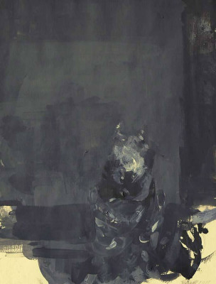 Annedore Dietze, Schwarzer Hund, 2014 <br /> Acryl/Tusche auf Papier 32 x 24 cm <br /> <strong>Startpreis 420 € </strong>