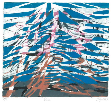 Marion Stille, Dünen, 2023 <br /> Farbholzchnitt 32 x 35 cm <br /> <strong>Startpreis 90 € </strong><br /><span style="color:#FF0000;"><strong> verkauft</strong></span>