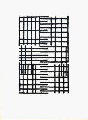 Klaus Fuchs, o. T. (Raster / unregelmäßig), 2020 <br /> Linoldruckfarbe auf Papier 25,2 x 16,5 cm , Rahmen optional 20 € <br /> <strong>Startpreis 150 €</strong><br /><span style="color:#FF0000;"><strong> verkauft</strong></span>