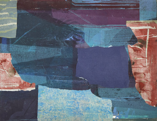 Annette Gundermann, Adagio, 2023 <br /> Collage auf Holzschnitt, 37,5 x 48 cm <br /><strong> Startpreis 400 € </strong>