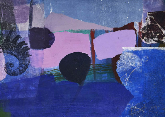 Annette Gundermann, Traum im Winter, 2004/ 23 <br /> Mischtechnik/ Collage auf Papier, 24 x 34 cm, Rahmen optional 15 € <br /><strong> Startpreis 390 € </strong>