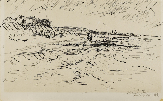 Manfred Böttcher, Strand bei Zempin, 1969 <br /> Tuschzeichnung, 18 x 30 cm <br /> <strong> Startpreis 200 € </strong>