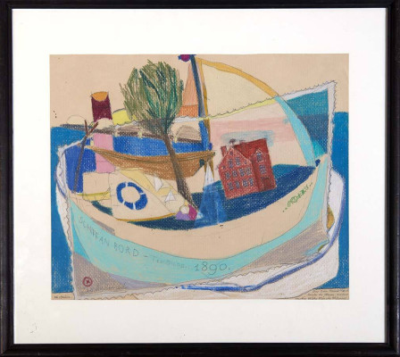 Martin Wilke, Schiff an Bord 1890, o.J. <br /> MT , 24 x 29 cm, Rahmen inclusive <br /> <strong>Startpreis 260 € </strong><br />