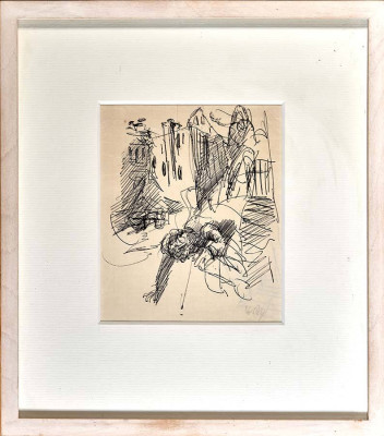Gerhard Hillich, o.T., o.J. <br /> Federzeichnung auf Papier, 14,5 x 12 cm, Rahmen inclusive <br /> <strong>Startpreis 115 € </strong><br />